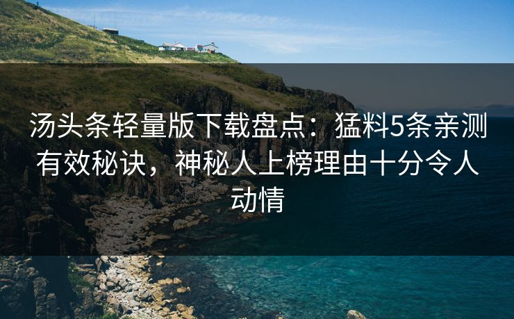 汤头条轻量版下载盘点：猛料5条亲测有效秘诀，神秘人上榜理由十分令人动情