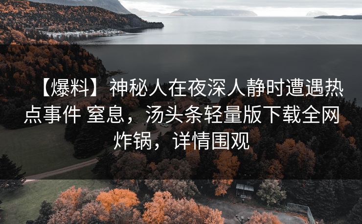 【爆料】神秘人在夜深人静时遭遇热点事件 窒息，汤头条轻量版下载全网炸锅，详情围观