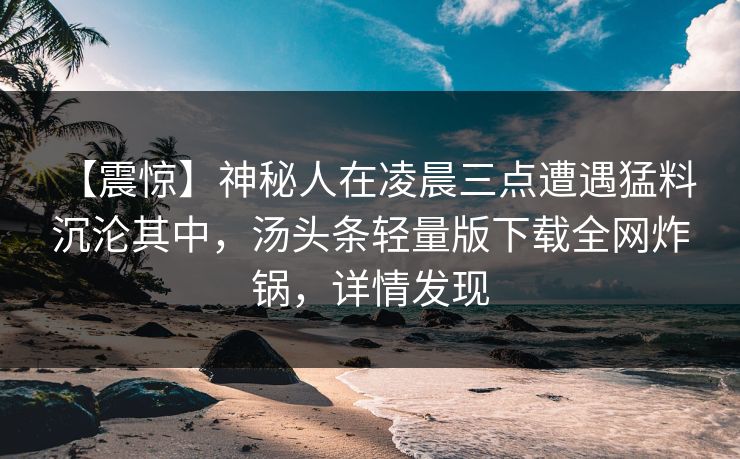 【震惊】神秘人在凌晨三点遭遇猛料 沉沦其中，汤头条轻量版下载全网炸锅，详情发现
