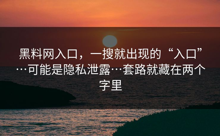 黑料网入口，一搜就出现的“入口”…可能是隐私泄露…套路就藏在两个字里