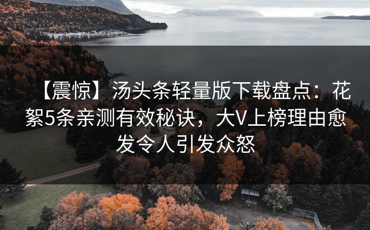 【震惊】汤头条轻量版下载盘点：花絮5条亲测有效秘诀，大V上榜理由愈发令人引发众怒