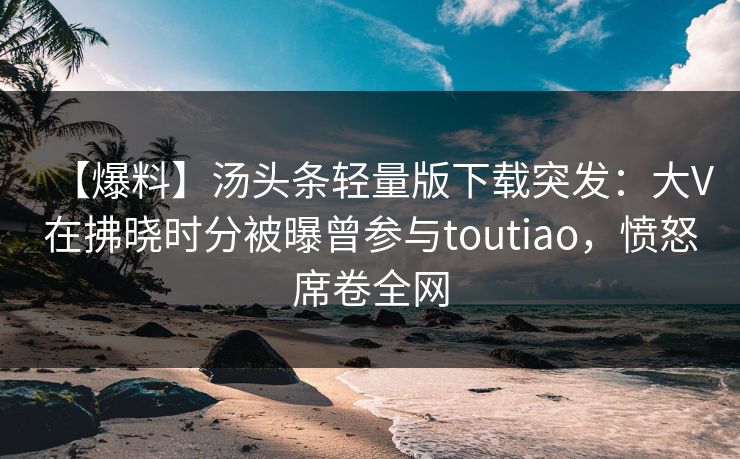 【爆料】汤头条轻量版下载突发：大V在拂晓时分被曝曾参与toutiao，愤怒席卷全网