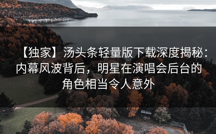 【独家】汤头条轻量版下载深度揭秘：内幕风波背后，明星在演唱会后台的角色相当令人意外