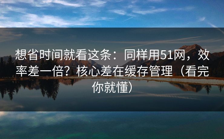 想省时间就看这条：同样用51网，效率差一倍？核心差在缓存管理（看完你就懂）